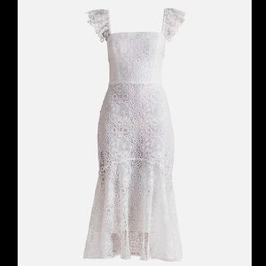 Shoshanna White Viney Flutter-Sleeve Dress